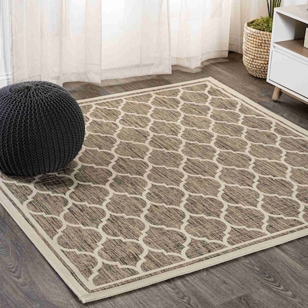 Jonathan Y Trebol Moroccan Trellis Textured Weave Brown/Beige 5 ft Square Indoor/Outdoor Area Rug SMB109A-5SQ