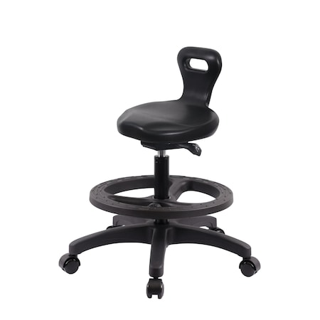 Blue Ridge Ergonomics Poly Serpent Sit-Stand Stool - Medium Bench Height with Black Foot Ring & Casters in Black Poly PSPMBSO-RG-BF-RC-BLK