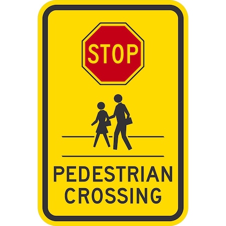 Lyle Stop Pedestrian Crossing (w/graphic), 12x18, Engineer Grade, Yellow G-3495-EG_12x18