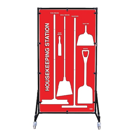 5S Supplies Housekeeping Shadow Board Broom Station V8, Red / White, Kit HSB-V8-RED/WHITE-KIT