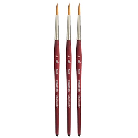 Princeton Velvetouch Round Brush, Synthetic Bristles, Short Handle Mixed Media Paintbrush, Size 6, 3PK P3950R6