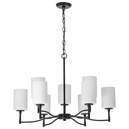 Nuvo Liam, 9 Light Chandelier, Matte Black, White Opal Glass 60/8219