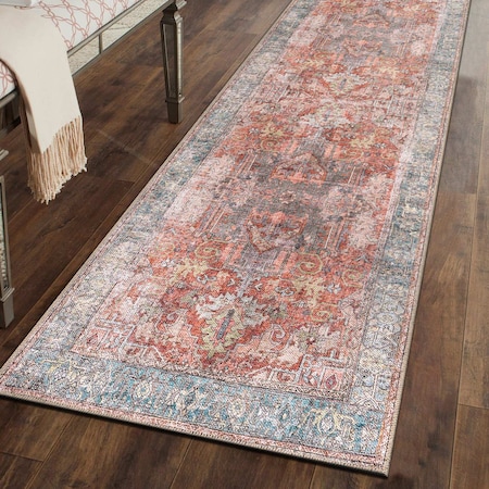 World Rug Gallery Vintage Inspired Distressed Machine Washable Runner Rug 2 ft 6 in x 6 ft Multi 6031MULTI26X6