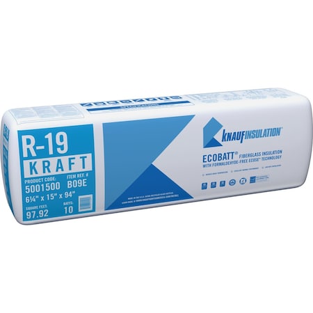 Knauf R-19 15''x94'' Kraft Faced Batt Fiberglass Insulation, 10 Count B09E
