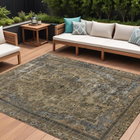 Homeroots 10' X 14' Brown And Denim Blue Medallion Washable Indoor Outdoor Area Rug 616051
