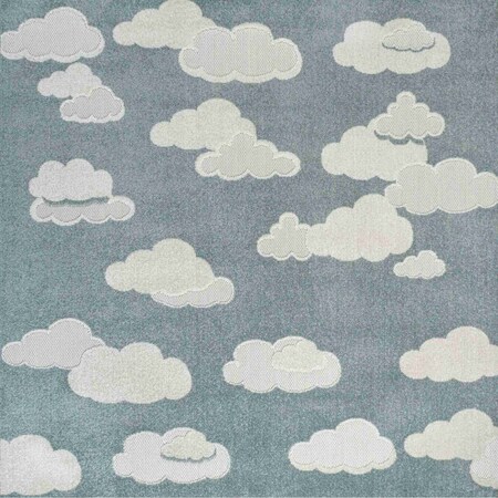 Jonathan Y Hedwig High-Low Youth Cloud Scandi Blue/Ivory 5 ft Square Indoor/Outdoor Area Rug SCN105A-5SQ