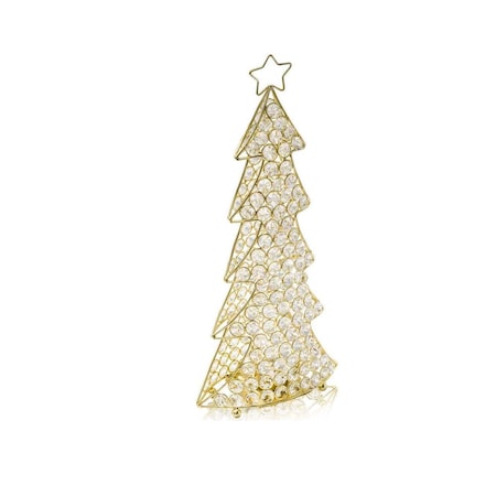 Homeroots 16" Glam Gold And Faux Crystals Christmas Tree Tabletop Sculpture 354786