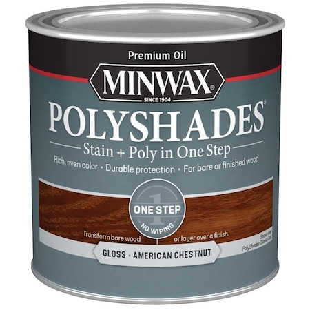 Minwax 214754444 Waterbased Polyurethane Stain, Gloss, Liquid, American Chestnut, 0.5 pt, Can 21475