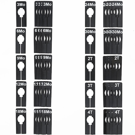 Nahanco Clothing Size Dividers, Rectangular Black, White Print; 3MOS - 4T Kit 10 Sizes, 5 pcs. each, 50PK QSDBWKIT6