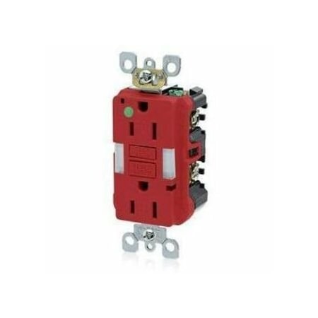 Leviton GFIRcptcl, 15A, 125VAC, Rd, Thermoplastic GFNL1-HGR
