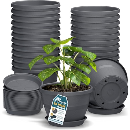 Lifemaster 10-Inch Whiskey Barrel Planters, Durable Plastic Pots with Drainage and Saucer, 25PK LMPBP25GRY