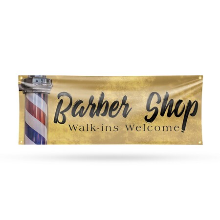 Signmission Barber Shop Walk Ins Welcome, 18 Inch x 48 Inch, Vinyl Banner B-30481