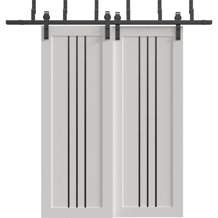 Sartodoors Sliding Closet Barn Bypass Doors 60 x 80 inches, BASIC 4906 White with Black Glass, 6.6ft Rails Ha BASIC4906BBB-WS-60