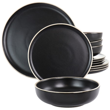 Gibson Elite Serenade 12 Piece Round Stoneware Dinnerware Set in Black 135248.12