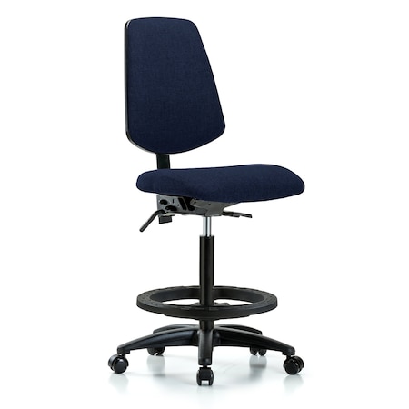 Blue Ridge Ergonomics Fab Hi Bench Chair, Med, Bk, BF, Cast, Navy, No Arms, 26" to 35-1/2" Height, Dark Blue BR-FHBCH-MB-RG-T0-A0-BF-RC-F45