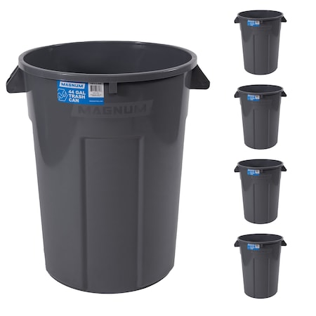 Magnum Tool Gray 44 Gallon Trash Can, Construction Grade, Heavy Duty Plastic (5 Pack) CMTC-C000-44G05