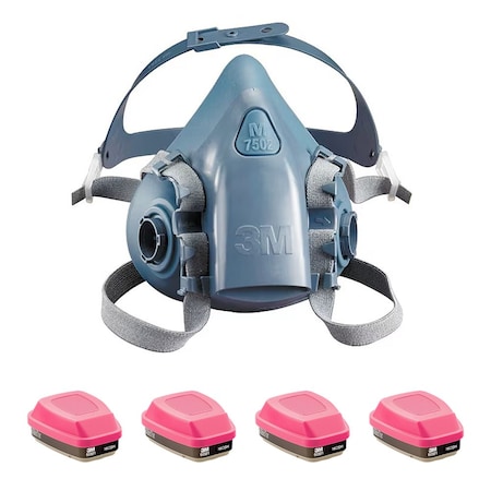 3M Half Mask Respirator Kit:  4 Organic Vapor P100 Cartridges Included, Silicone M Mask Size 3PB40-4JG10