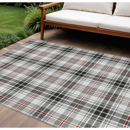 Homeroots 8' X 10' Black Ivory And Red Plaid Washable Indoor Outdoor Area Rug 597084