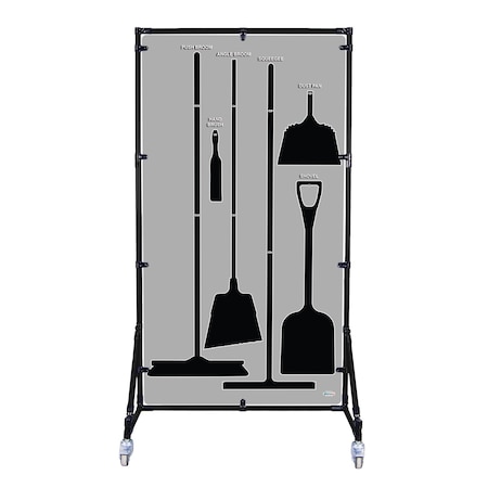 5S Supplies Housekeeping Shadow Board Broom Station V8, Gray / Black, Kit + Stand, No Text HSB-V8-GRAY/BLACK-KIT-STAND-NO TEXT