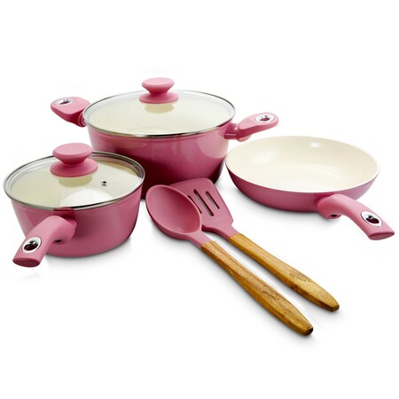 Gibson Home Plaza Cafe 7 Piece Aluminum Nonstick Cookware Set in Lavender 123878.07