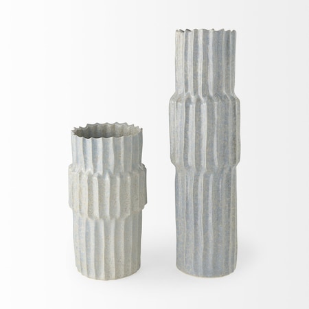 Homeroots 23" Gray Abstract Cylinder Ceramic Table Vase 397584