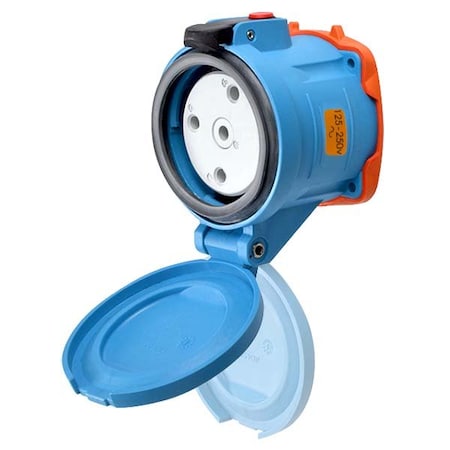 Meltric DR100 RECEPTACLE POLY BLUE SIZE 4 TYPE 4X IP 69 2P+N+G 100 A 125/250 VAC 60 Hz NO AUX 31-64176-K07