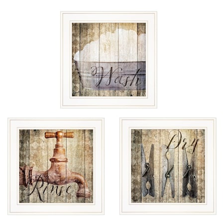 Homeroots Set Of Three Wash 1 White Framed Print Bathroom Wall Art, 3PK 406121