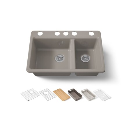 Kohler Riverby 33" undermount double-bowl workstation kitchen sink 8669-5UPC-TRF
