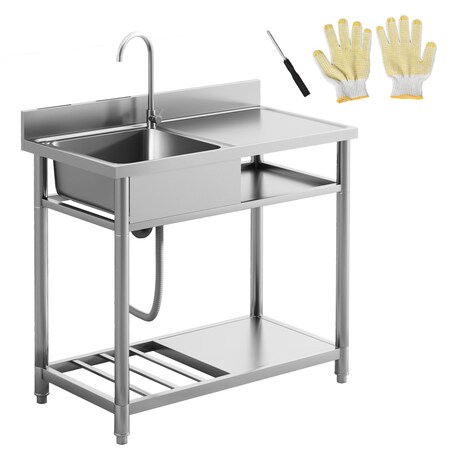 Wrightmaster 39.4 in. Stainless Steel 1-Compartment Commercial Kitchen Sink with Faucet and Dual Storage Shelves ZR-217248
