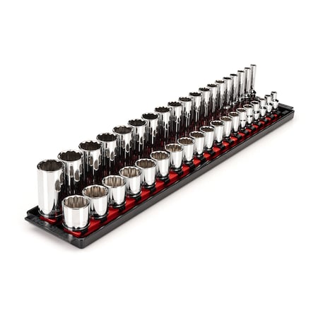 Tekton 3/8 Inch Drive 12-Point Socket Set with Rails and Tray, 38-Piece 6-24 mm SHD91212