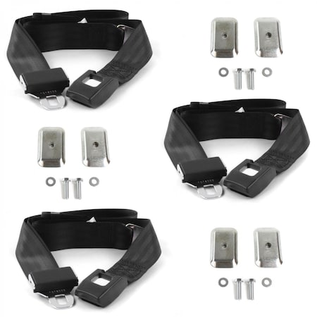 Geared2Golf Black Lap Bench Seat Belt Kit with Bracketry for 1949-1958 Buick Special Standard 2 Point - 3 Belts GE2252723