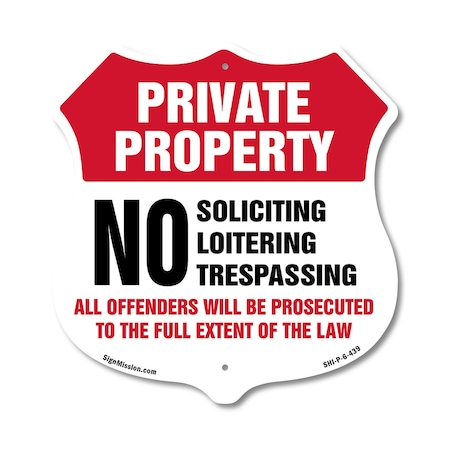 Signmission Private Property Shield Label Set No Sol, 6 Inch X 6 Inch, Plastic Sign SHI-P-6-439