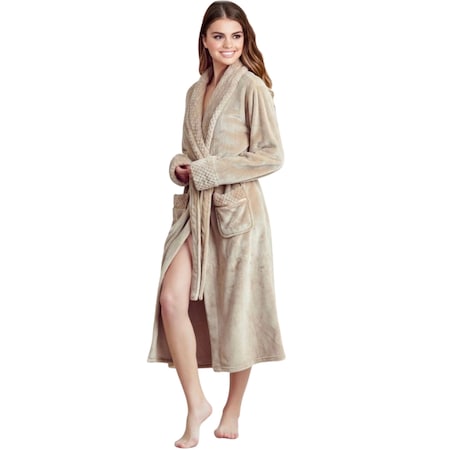 Towelsoft Women Plush Shawl Collar Robe, Fleece Bathrobe, Beige S/M PLH-RB-bei-SM