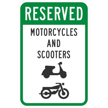 Lyle Reserved Motorcycles And Scooters (W/Sym), 12x18, High Intensity Prismatic, White G-3849-HI_12x18
