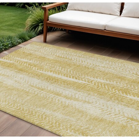 Homeroots 8' X 10' Gold Wheat And Ivory Botanical Leaves Washable Indoor Outdoor Area Rug 581981