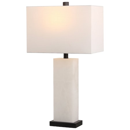 Jonathan Y Tiggie 27" Contemporary Modern Alabaster Rectangular LED Table Lamp, White Alabaster/Black JYL2009B