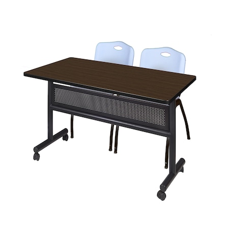 Regency Kobe Flip-Top Privacy Nesting Table W/ 2 M Stack Chairs, 48 in W, 30 in L, Neo Walnut MKFTM4830NW47GY