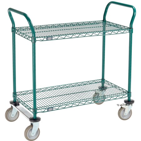 Nexel Utility Cart, 2 Shelf, Poly-Green, 36L x 18W x 39H, Polyurethane Rigid Casters 1836R2G