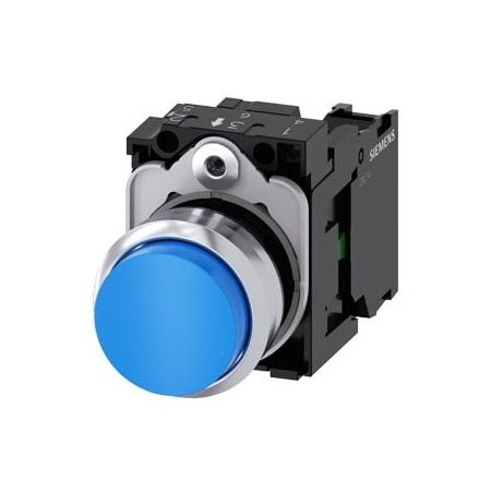 Siemens Pushbutton, 22 mm, round, metal, shiny, blue, pushbutton, raised 3SU1150-0BB50-1BA0-ZY10