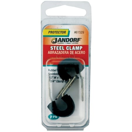Jandorf Cushion Clamp, 1/4 in Max Bundle Dia, 1/2 in W, Rubber/Stainless Steel, Black 61529
