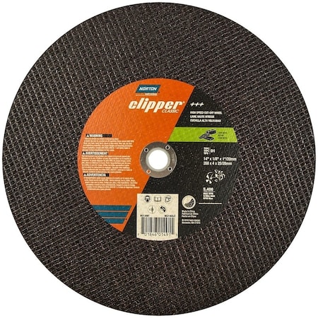Norton Co Abrasive Cut-Off Wheel, Type 1, 14 in Dia, 1/8 in Thick, 1 in Arbor Hole Size, Silicon Carbide 70184601491