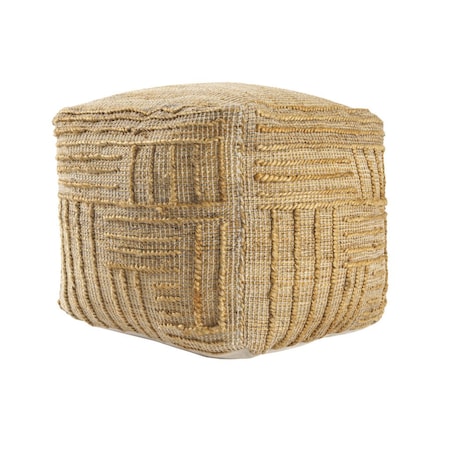 Homeroots 18" Natural Jute Blend Cube Striped Pouf Ottoman 551561