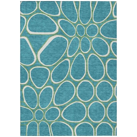 Homeroots 8' X 10' Teal Blue Ivory And Green Abstract Washable Indoor Outdoor Area Rug 600573
