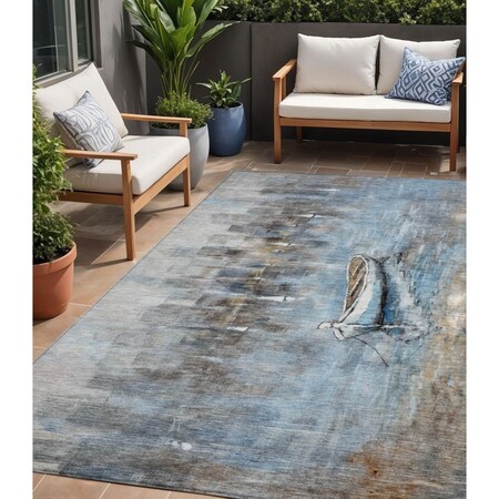 Homeroots 5' X 8' Blue And Beige Nautical Washable Indoor Outdoor Area Rug 630418