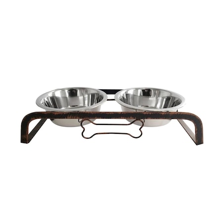 Fienddemonio 16 oz Rustic Elevated Two Bowl Dog Feeding Station FI3681541