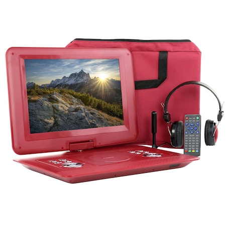 Trexonic 14.1 Inch Portable DVD Player with Swivel TFT-LCD Screen and USB, SD, AV, HDMI Inputs TR-D141RED2