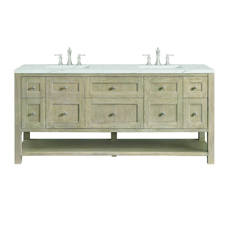 James Martin Vanities Breckenridge 72'' D Vanity, Whitewashed Oak w/ Ethereal Noctis Silestone Top w/ Wireless Charger 330-V72-WWO-FENC