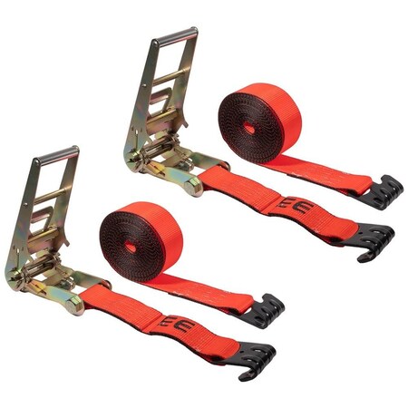 Mytee Products 2PK 3inx30ft Ratchet Tie-Down Strap w/Flat Hook for Flatbed Truck 15000lbs BS Red, 2PK RS330-Rx2
