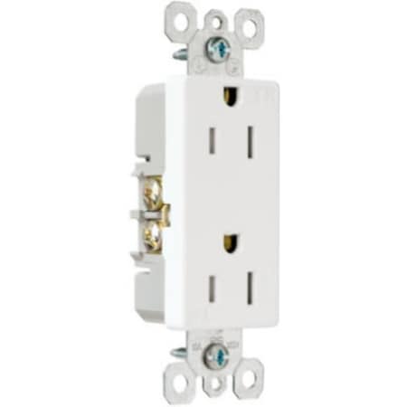 Legrand Pass & Seymour radiant Series Duplex Receptacle, Thermoplastic, White, 2-Pole, 15 A, 125 V, NEMA: 5-15R 885TRWCC12