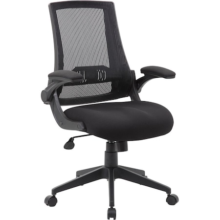 Boss Task Chair, Black Back, 27 in W 27" L 44" H, Flip, Mesh Seat B6776-BK
